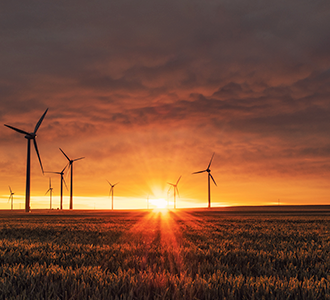 windmills in sunset