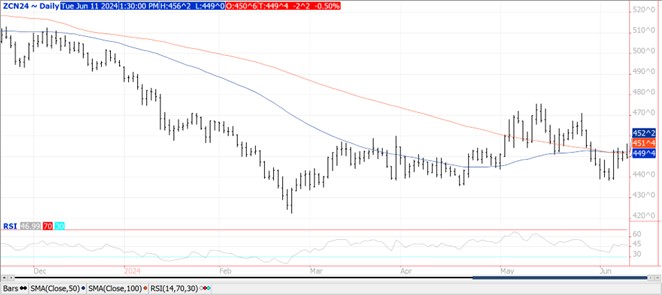 QST corn futures chart on 6.11.24